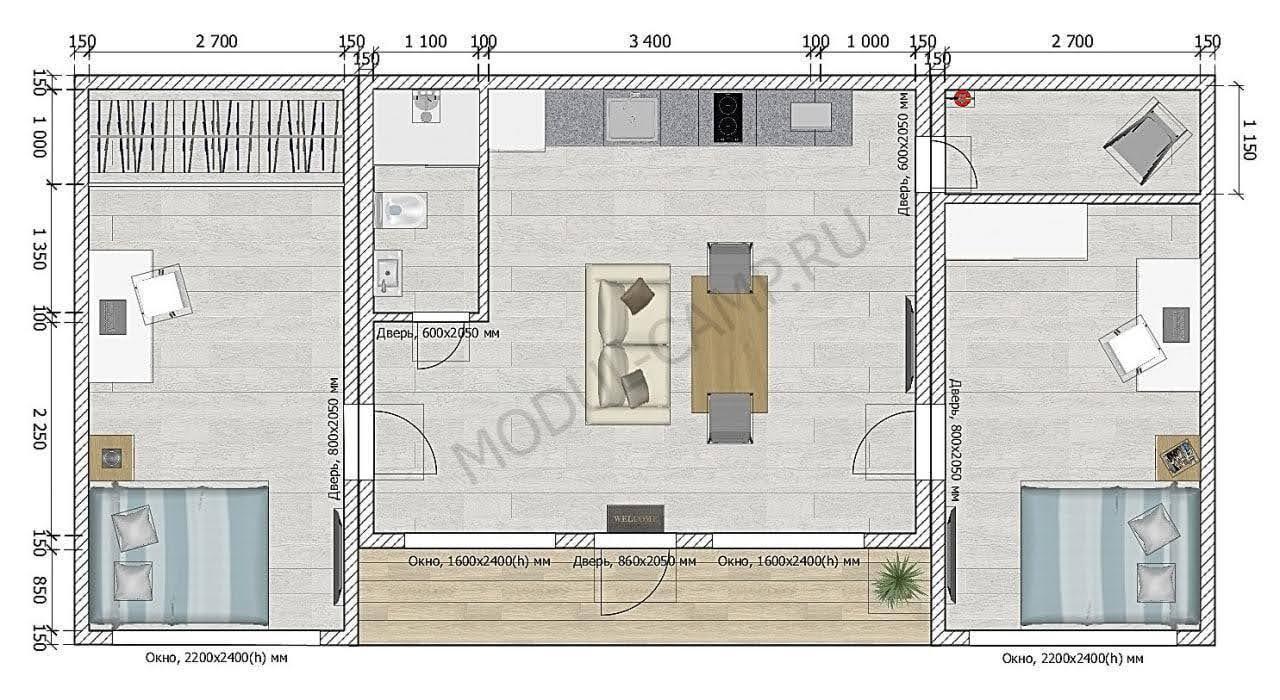 Проект модульного дома с планом и 3D-визуализацией Проект модульного дома с планом и 3D-визуализацией